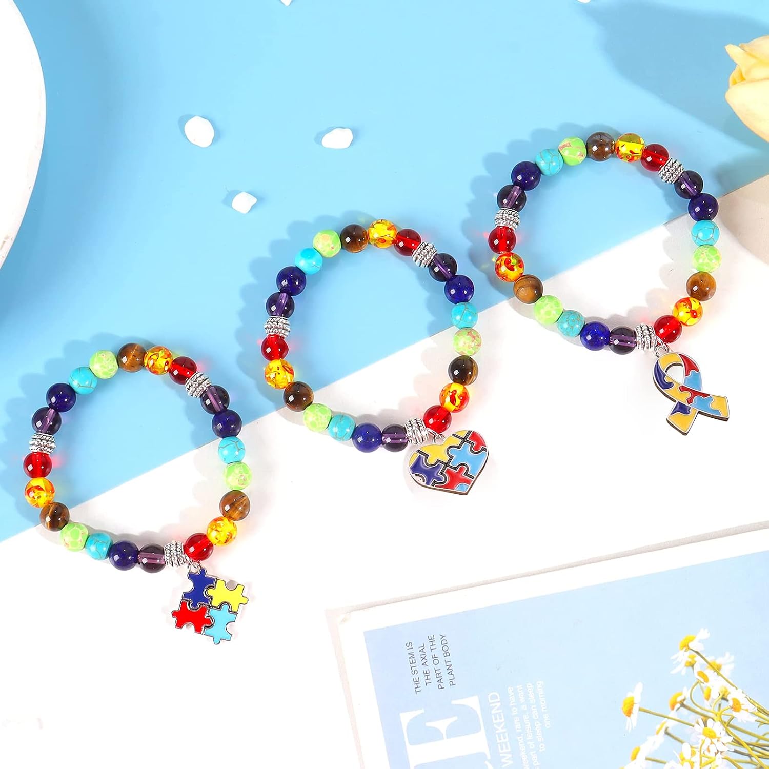 choice of all Autism Awareness Bracelet Puzzle 7 Chakra Beads Elastic Bracelet Jewelry Gifts for Family Friends Autism Awareness Shirt Stuff
