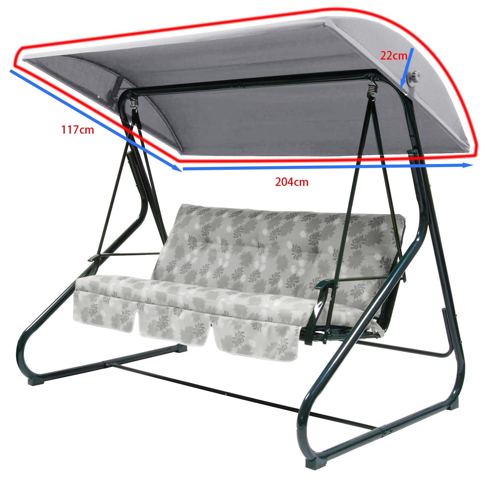 WingFly Housse de remplacement B&Q Colorado pour balançoire de jardin 3 places, pour hamac de jardin, housse supérieure uniquement (204 X 117 cm, gris)