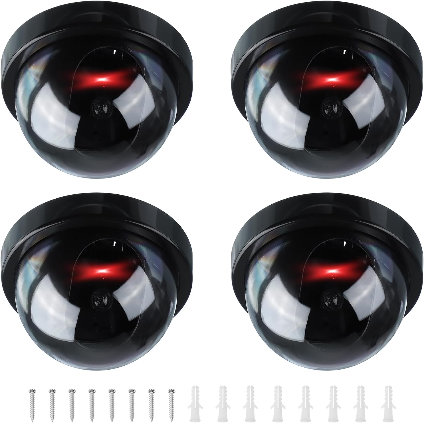 PATIKIL Fake Security Camera, 4Pcs Dummy Dome Cameras with Flashing Red LED Light & Screw for Indoor & Outdoor Home Business, Black