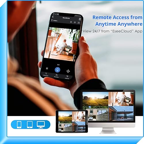 Vista 45 de 【Doble Wi-Fi, audio de 2 vías】Sistema de cámara de seguridad WiFi 2K, 3 megapíxeles, NVR expandible de 8 canales, disco duro de 1 TB, cables de 4