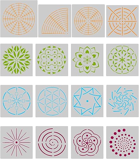 amazon com angmart 16pcs mandala art stencils mandala dot painting stencils templates for mandala stone rock painting wall art canvas wood furniture painting home art craft bullet journal