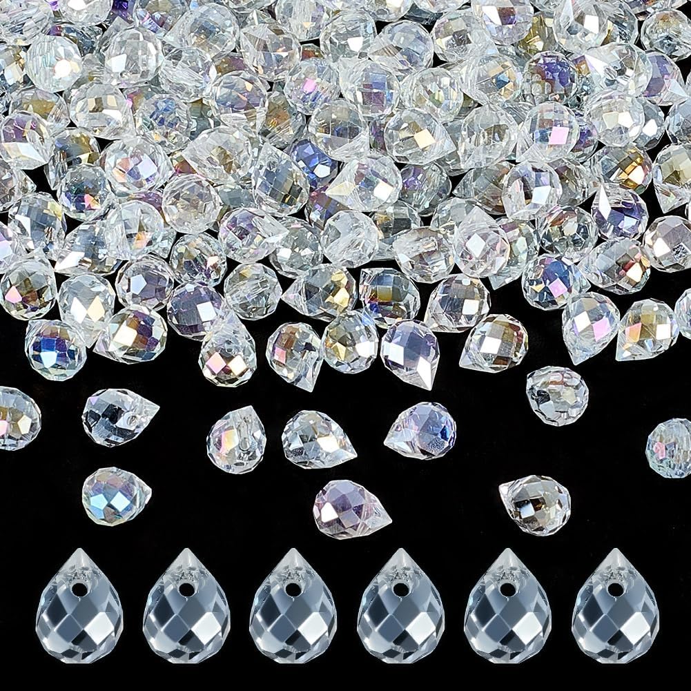 200Pcs Clear Glass Teardrop Beads 6mm Faceted Crystal Beads Bulk Top Drilled Craft Bead Suncatcher Bead Bulk for Bracelets Necklace Earring DIY Jewelry Making Craft Hole: 1mm