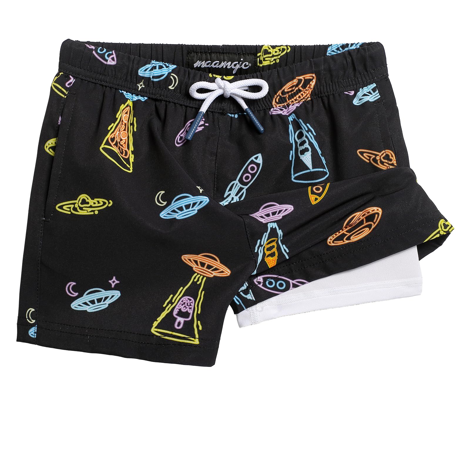 maamgic Costume da bagno per ragazzi con fodera a compressione, elasticizzato in 4 direzioni, ad asciugatura rapida, pantaloncini da spiaggia per bambini