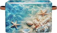 Vista 14 de AUUXVA Cesta de almacenamiento con diseño de estrella de mar, océano, playa, conchas de mar, caja de almacenamiento de lona duradera plegable