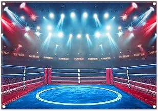 ZTHMOE 7x5ft Boxing Match Photography Backdrop Arena Stage Lights Sports Competitive Theme Background for Boy Men's Party Decorations Photo Booth Banner
