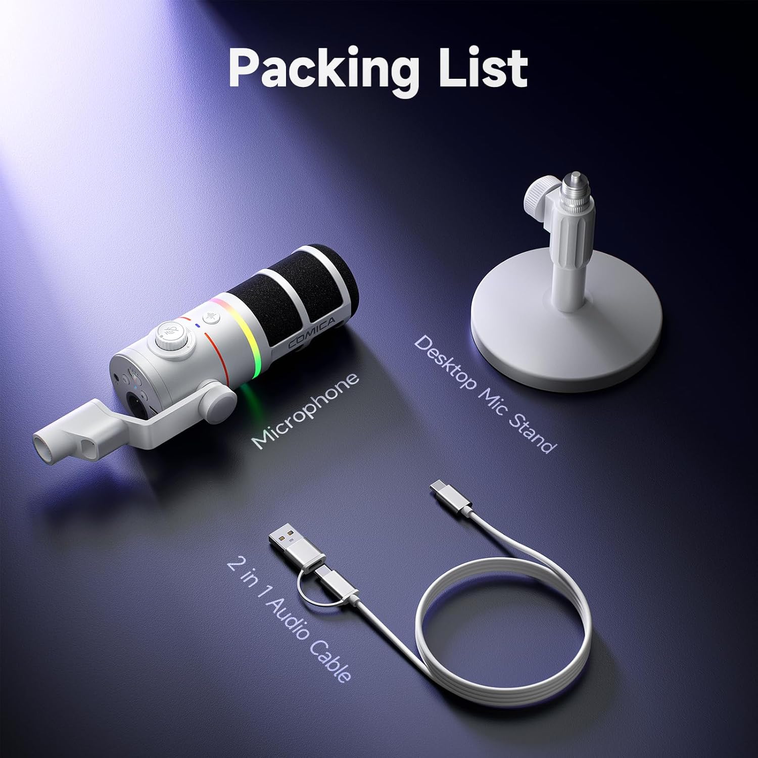 COMICA EJoy D10 XLR/USB-C Dynamic Microphone for Podcasting Recording, Wired Live Streaming Mic with Dynamic RGB, Mute, Noise Reduction, Gain,for Gaming, Live Streaming, YouTube(White)