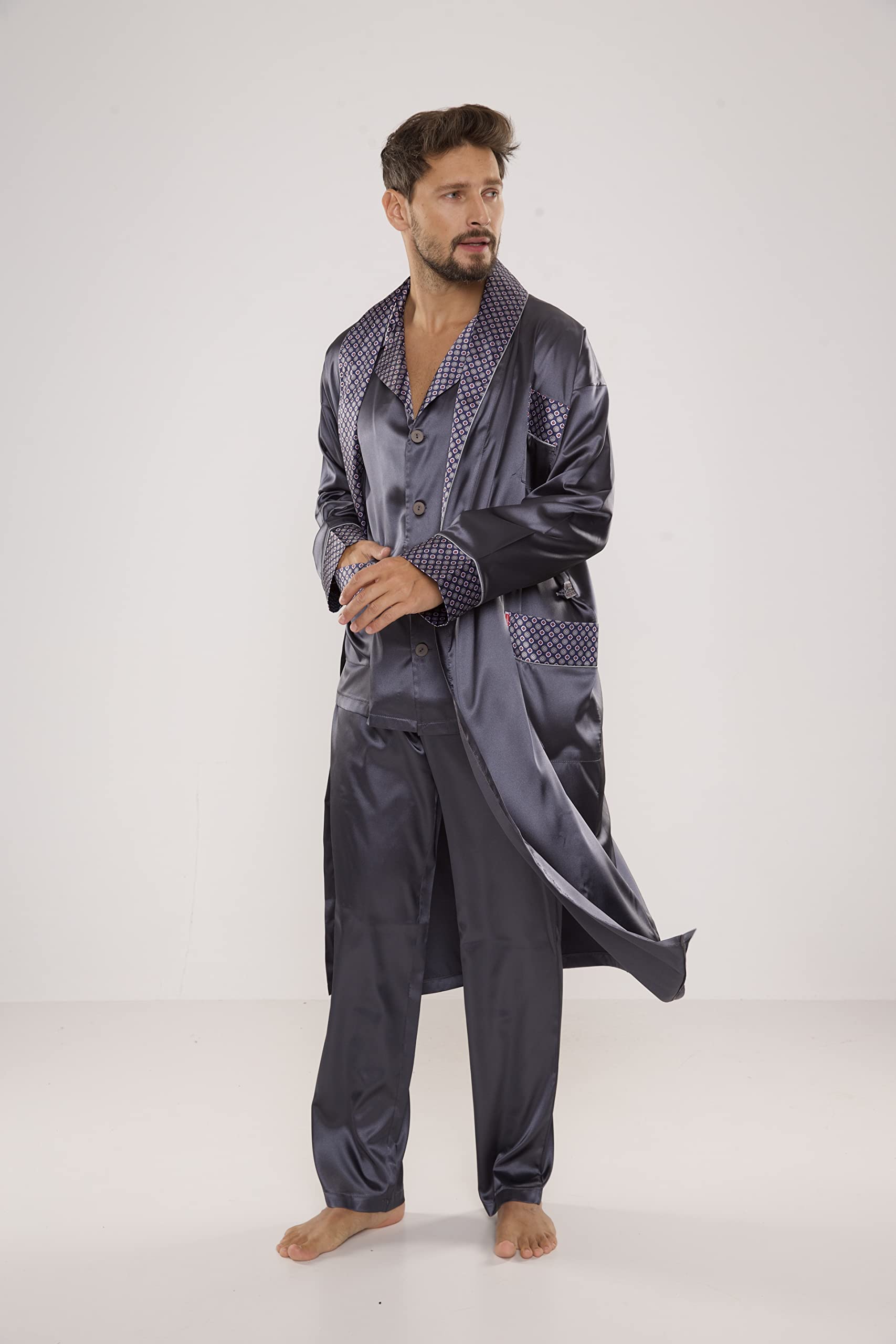 FOREX Lingerie edler und hochwertiger Satin-Pyjama Herren-Schlafanzug Hausanzug