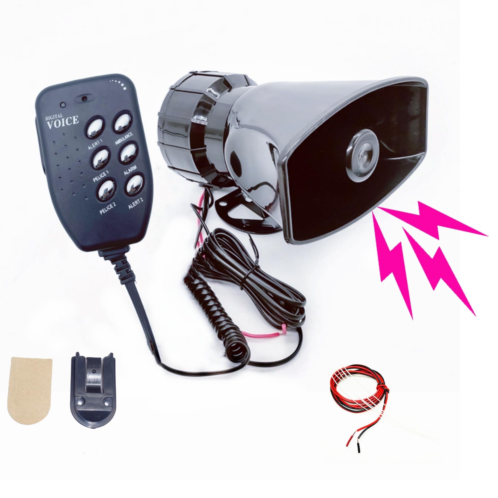 Avertisseur sonore de police 6 tons 12 V - Klaxon électrique - Installation facile - 135 dB - Volume réglable - Noir - Pour voiture, bateau, bateau, etc