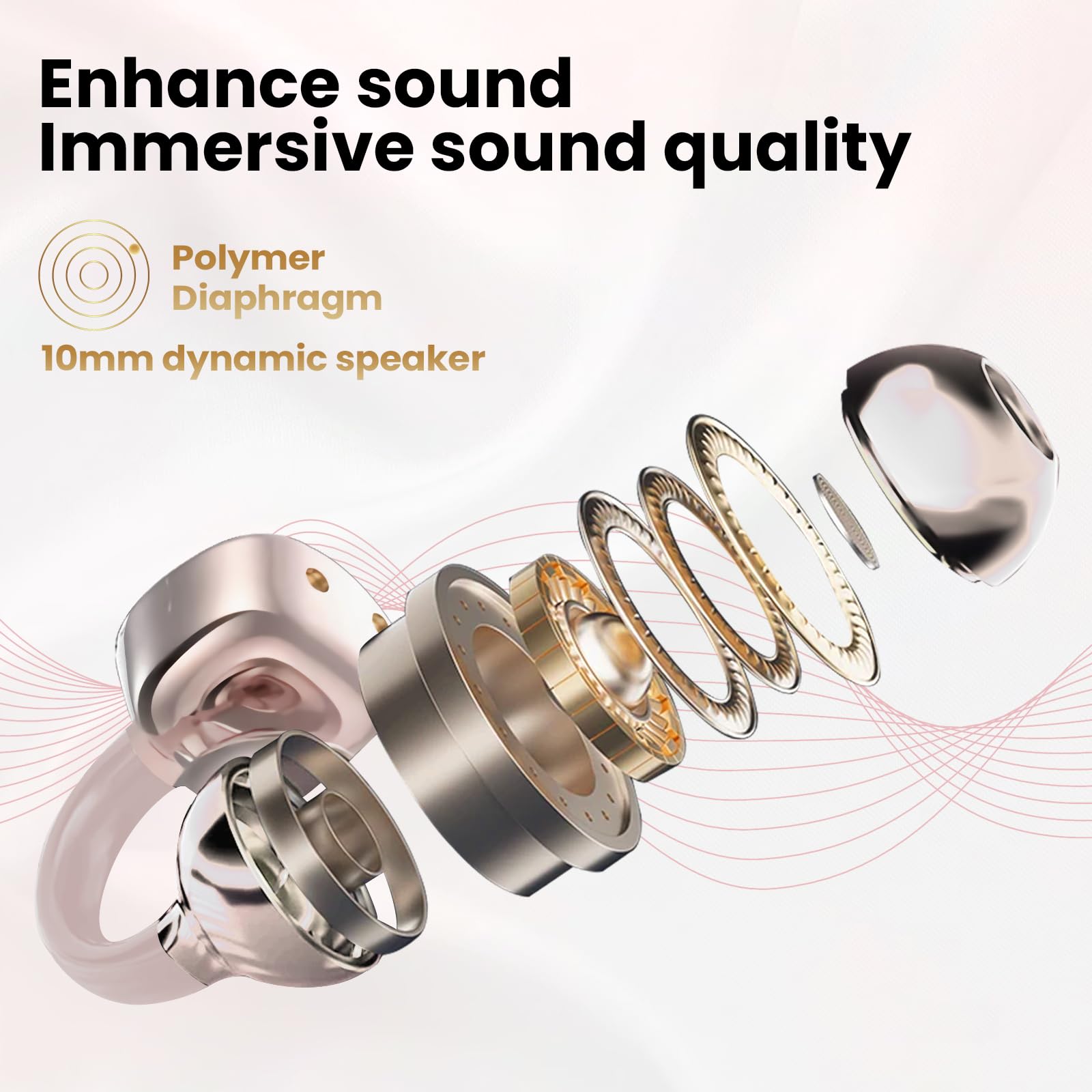 Alutoria Cuffie Auricolari Aperte, Touchscreen Intelligente Auricolare Con Clip, Cuffia Traduzione, 3.7g Ultraleggero Comfort, 65 ore di Riproduzione, Auricolari Open Ear Bluetooth 5.4 (ROSA)