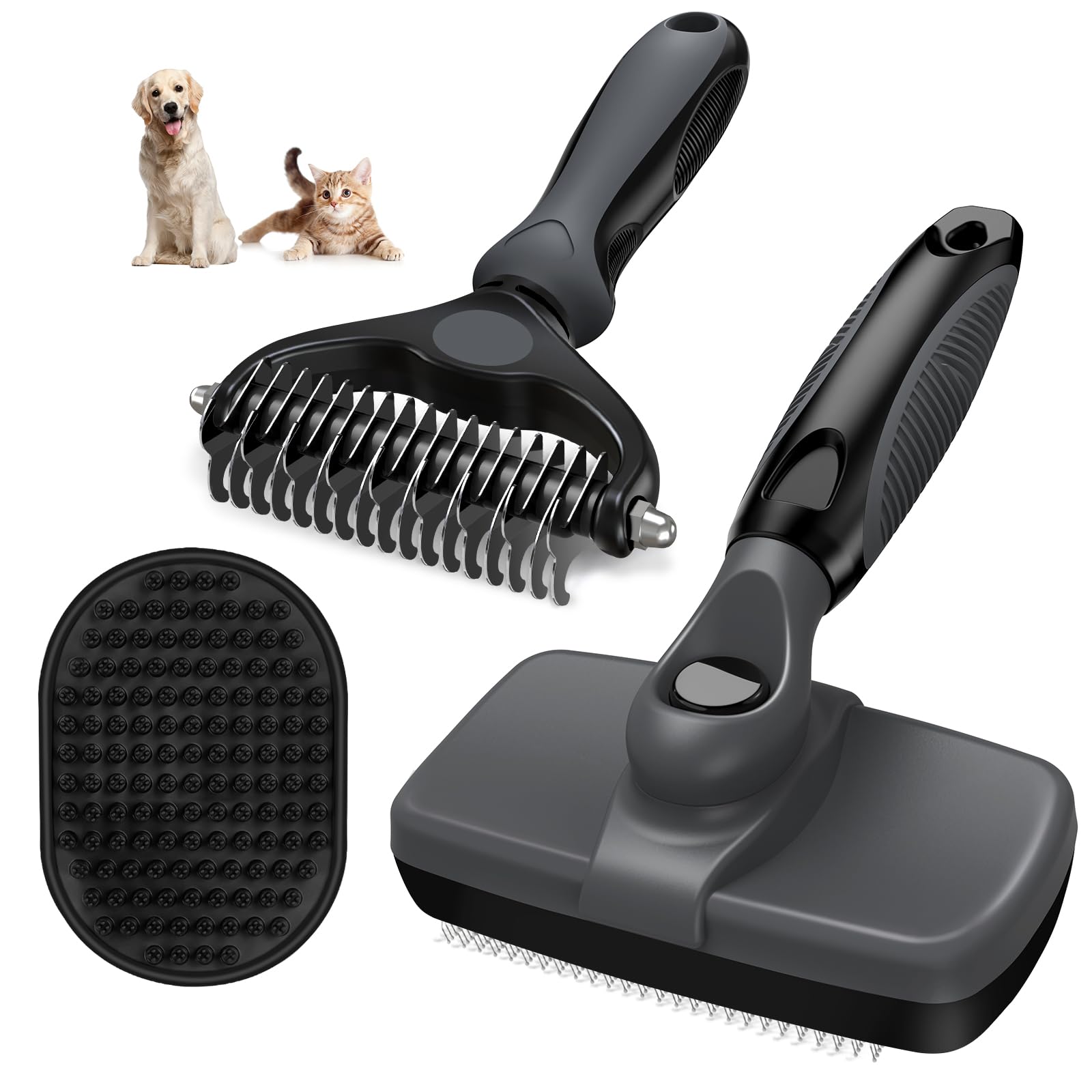 Augwind 3PCS Dog Brush I Dog Brush for Shedding I Slicker Brush For Dogs I Dog Comb I Premium Pet Supplies (Gray Black)