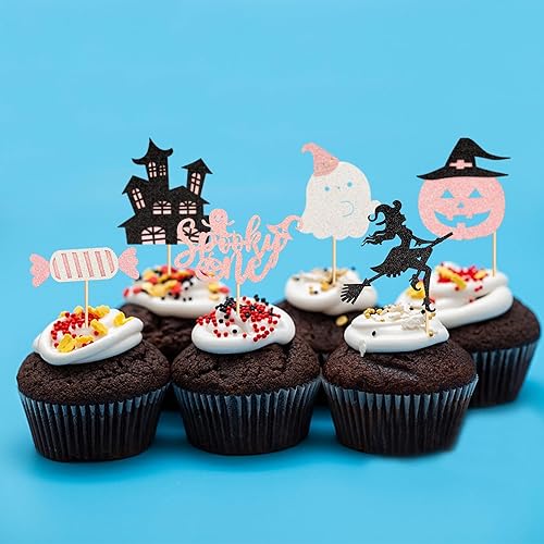 Miniatura 4 de 24 adornos para magdalenas fantasmas, como calabaza, casa fantasma, fantasma, bruja, selección de dulces, decoración de pastel de Halloween, tema de