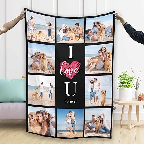 Miniatura 2 de Love Gifts - Manta de texto personalizada hecha en Estados Unidos, manta de fotos personalizada para cumpleaños, Navidad, aniversario, manta