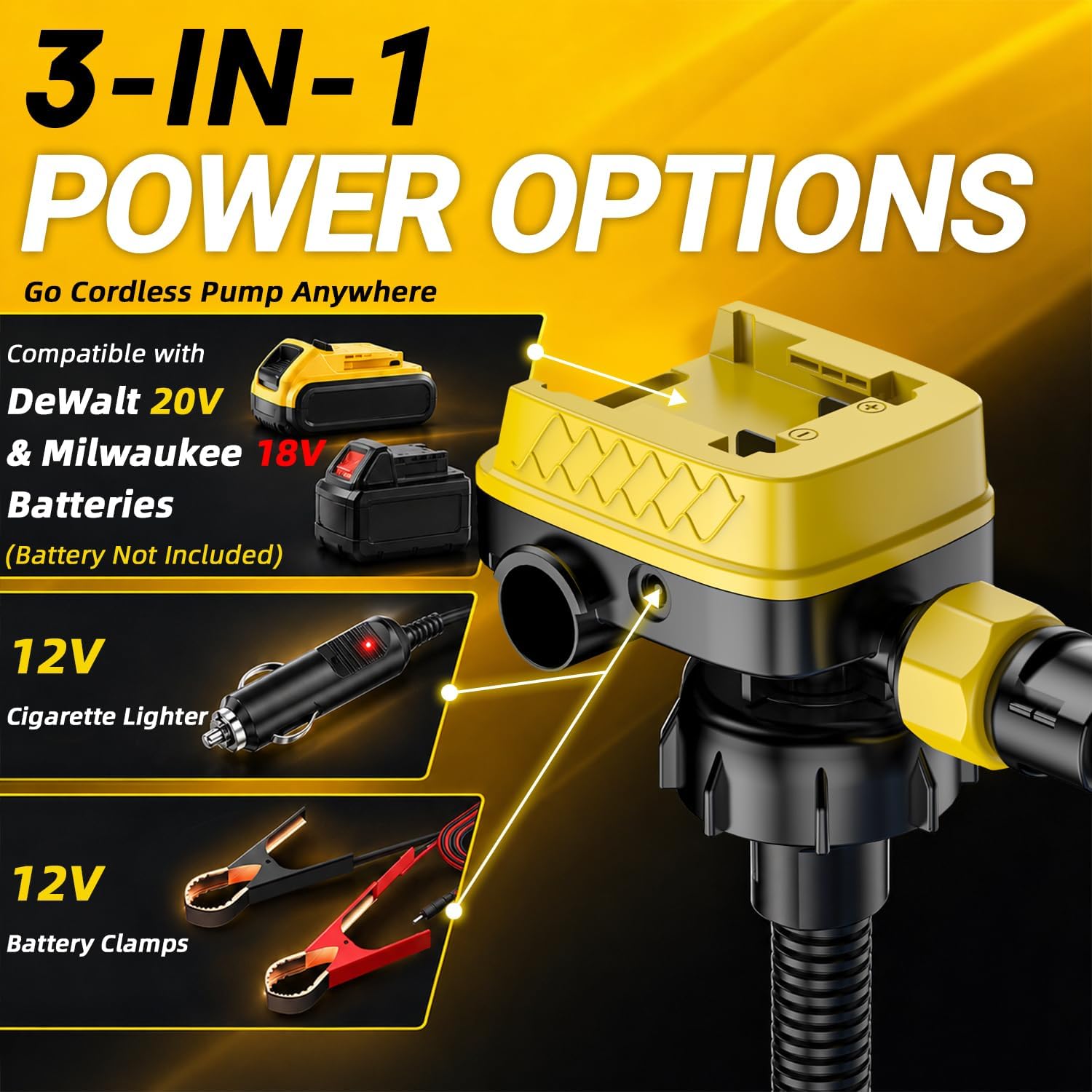 5 GPM Cordless Fuel Transfer Pump with Hand Nozzle Control, Compatible with DeWalt 20V & Milwaukee 18V Batteries, 51" Hose & 5 Adapters Gas Can Pump for Gasoline, Diesel (Bare Tool)