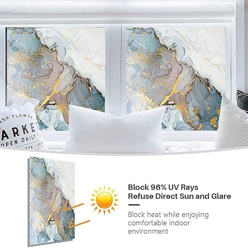 Miniatura 4 de Película estática de mármol para ventana, pintura de arte abstracto, textura de mármol, película de vidrio para decoración del hogar de ventanas de