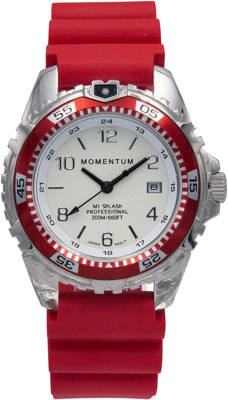 MOMENTUM ユニ M1 スプラッシュウォッチ | 200m / 660フィート 防水 | 回転ダイブベゼル (サファイアクリスタル、レッド | レッドツイストラバー), レッド | レッドツイストラバー, Sapphire Crystal, モダン Amazonで販売中 MOMENTUM ユニ M1 スプラッシュウォッチ | 200m / 660フィート 防水 | 回転ダイブベゼル (サファイアクリスタル、レッド | レッドツイストラバー), レッド | レッドツイストラバー, Sapphire Crystal, モダン Amazonで販売中