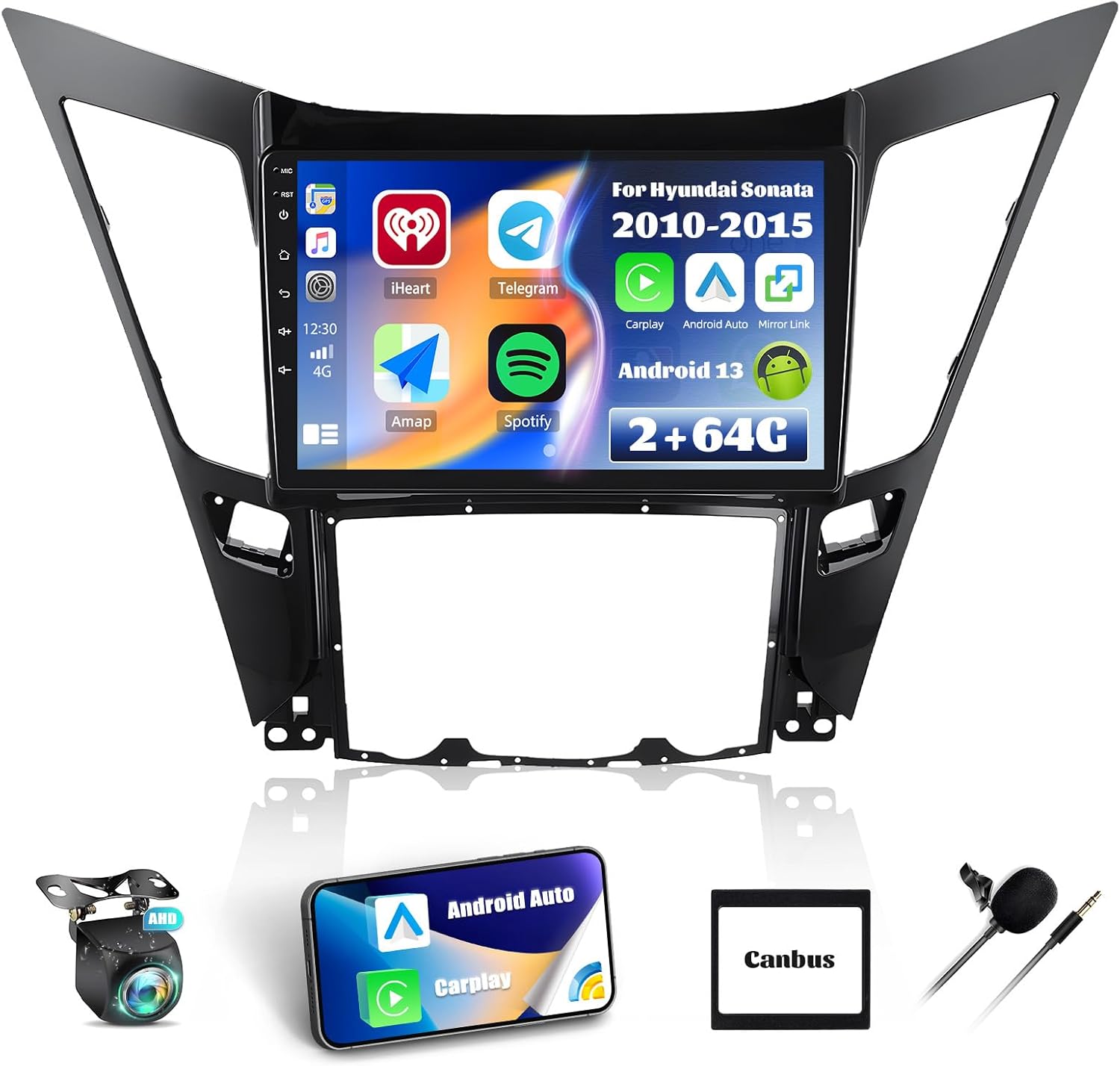 2G+64G Android 13 Car Stereo for Hyundai Sonata 2010-2015 with Wireless Carplay Android Auto,9” Touchscreen Hyundai Sonata Car Radio with Mirror Link WiFi/GPS Bluetooth FM/RDS SWC+AHD Rear Camera