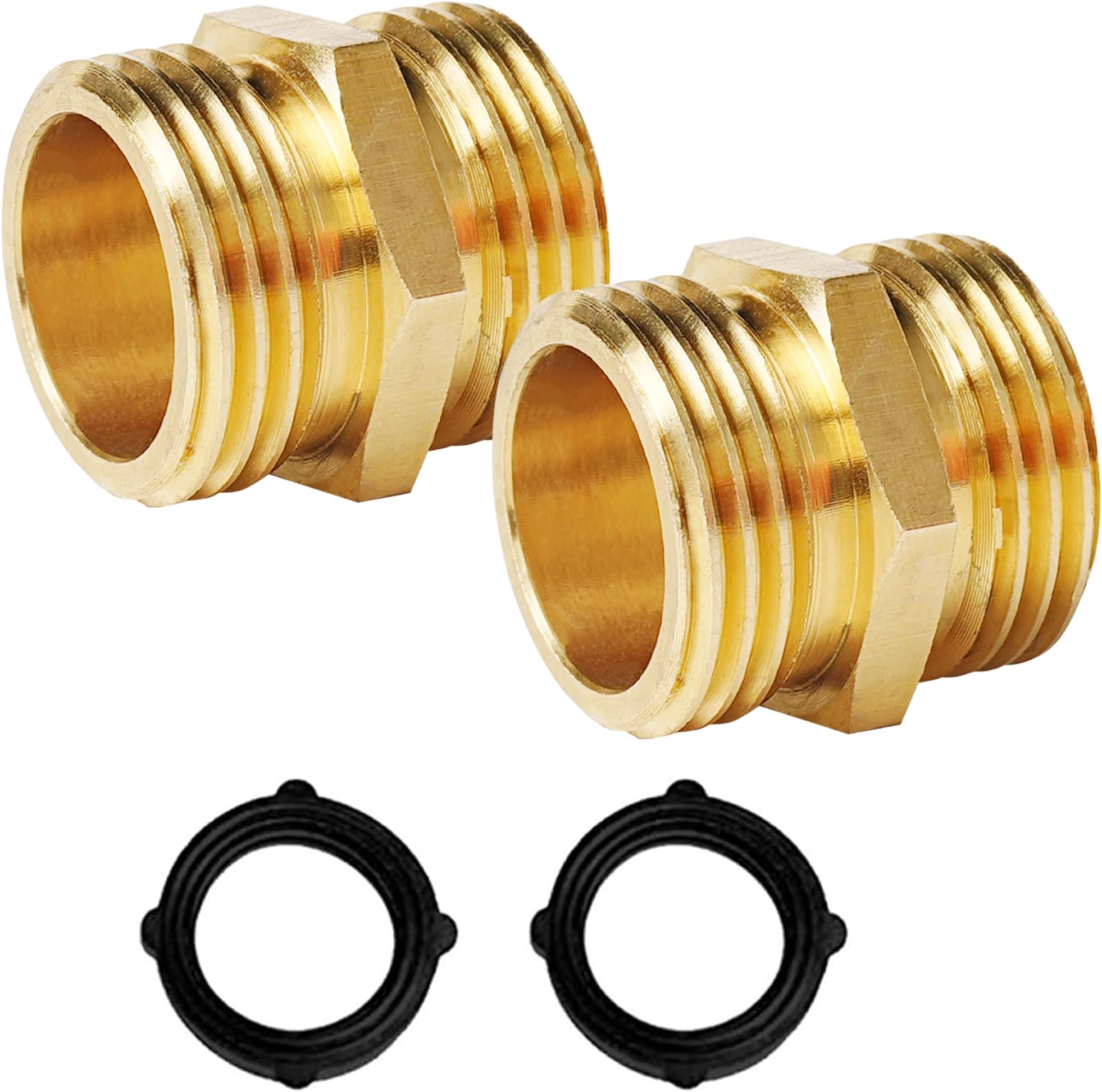 Hourleey Garden Hose Adapter, 3/4 Inch Male to Male Hose Adapter, Solid Brass Hose Connectors, 2 Pack Male Connector with 2 Extra Washers