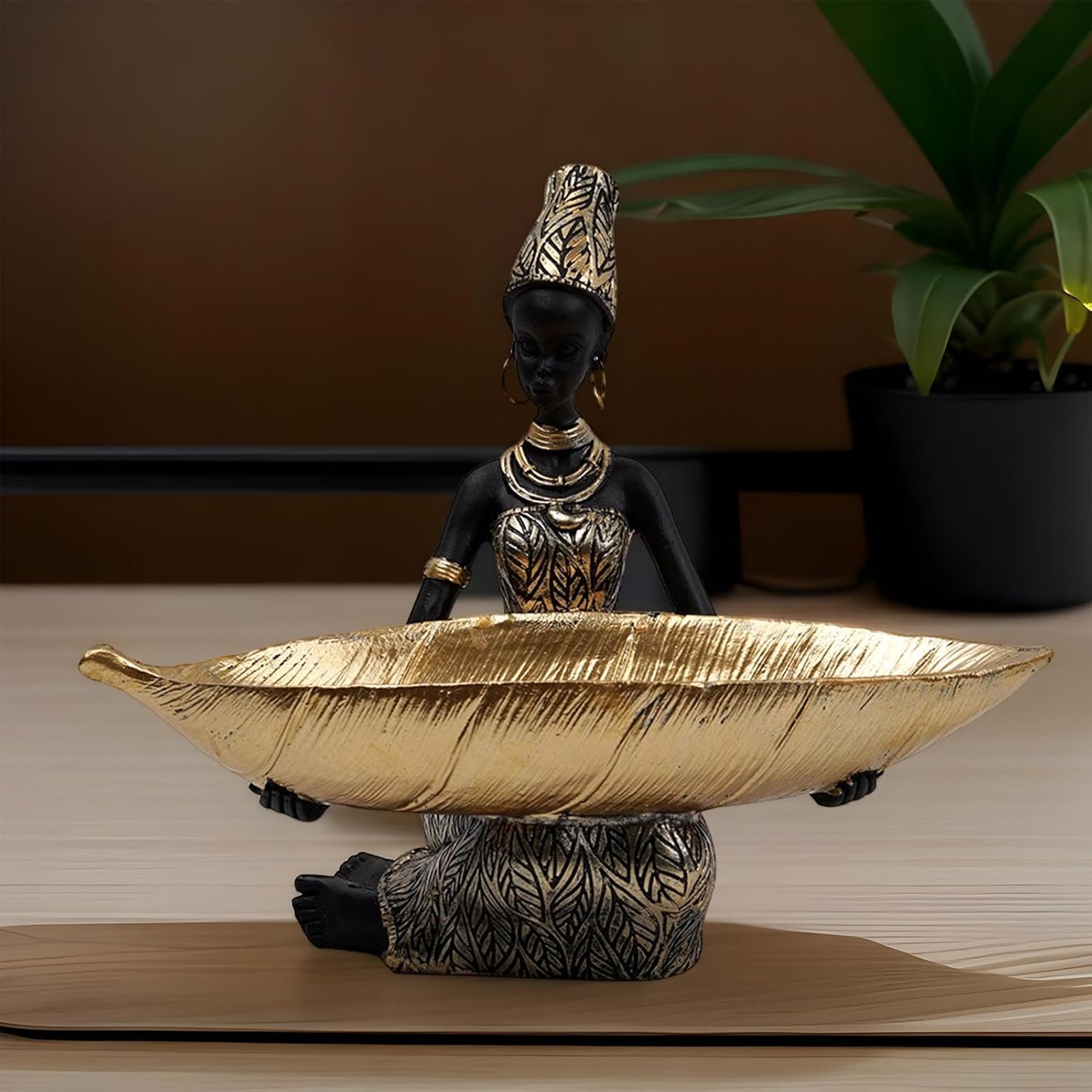 African Woman Fruit Bowl - Elegant Resin Display Tray | Decorative Table Ornament for Living Room Study Room Holiday Entertaining Restaurant Studio Dessert and Candy Serving