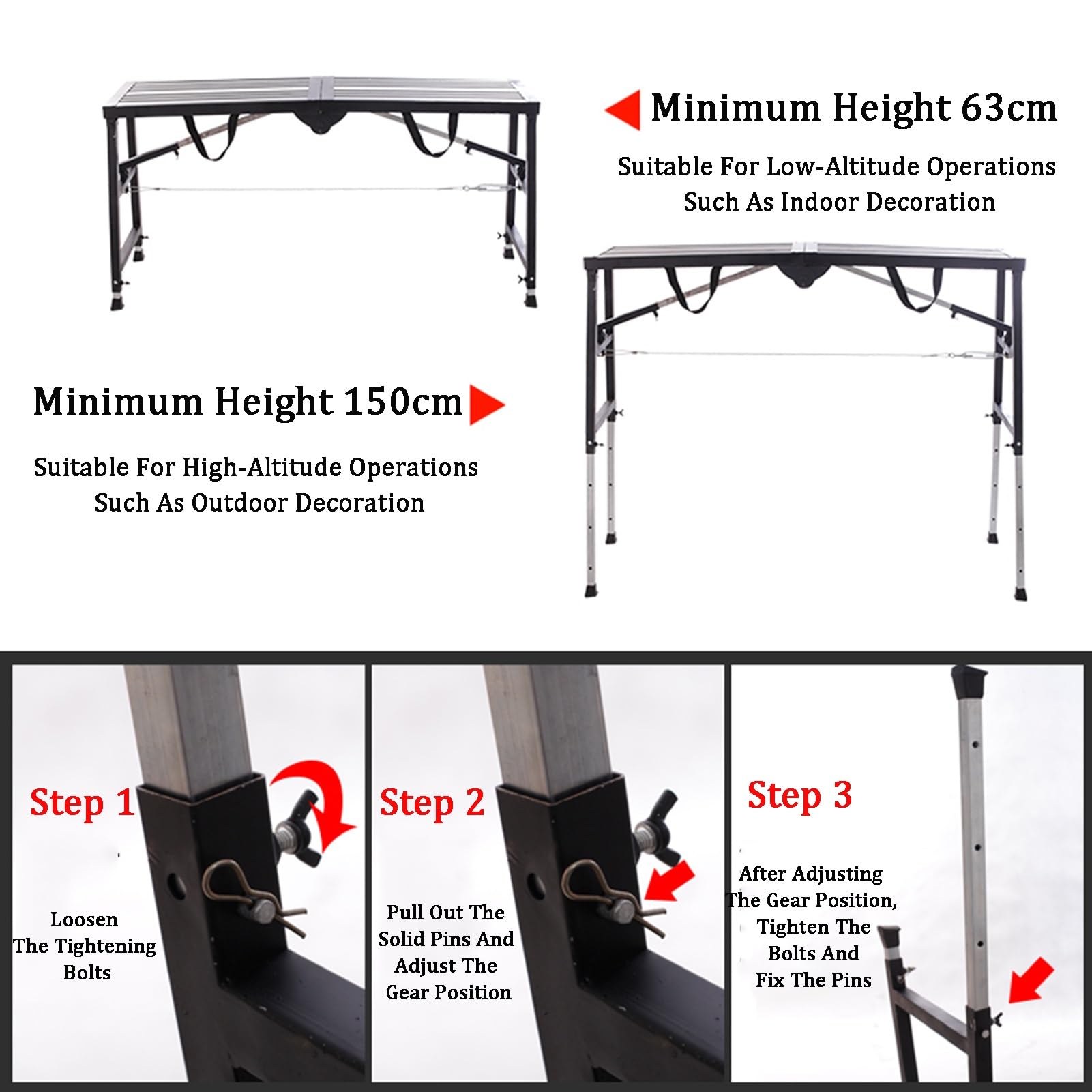 Piattaforma Di Lavoro Regolabile, Impalcatura Portatile, Sgabello Pieghevole For Zincato, For Decorazione Domestica, Sollevamento Di Oggetti, Pittura Murale(120X31cm)
