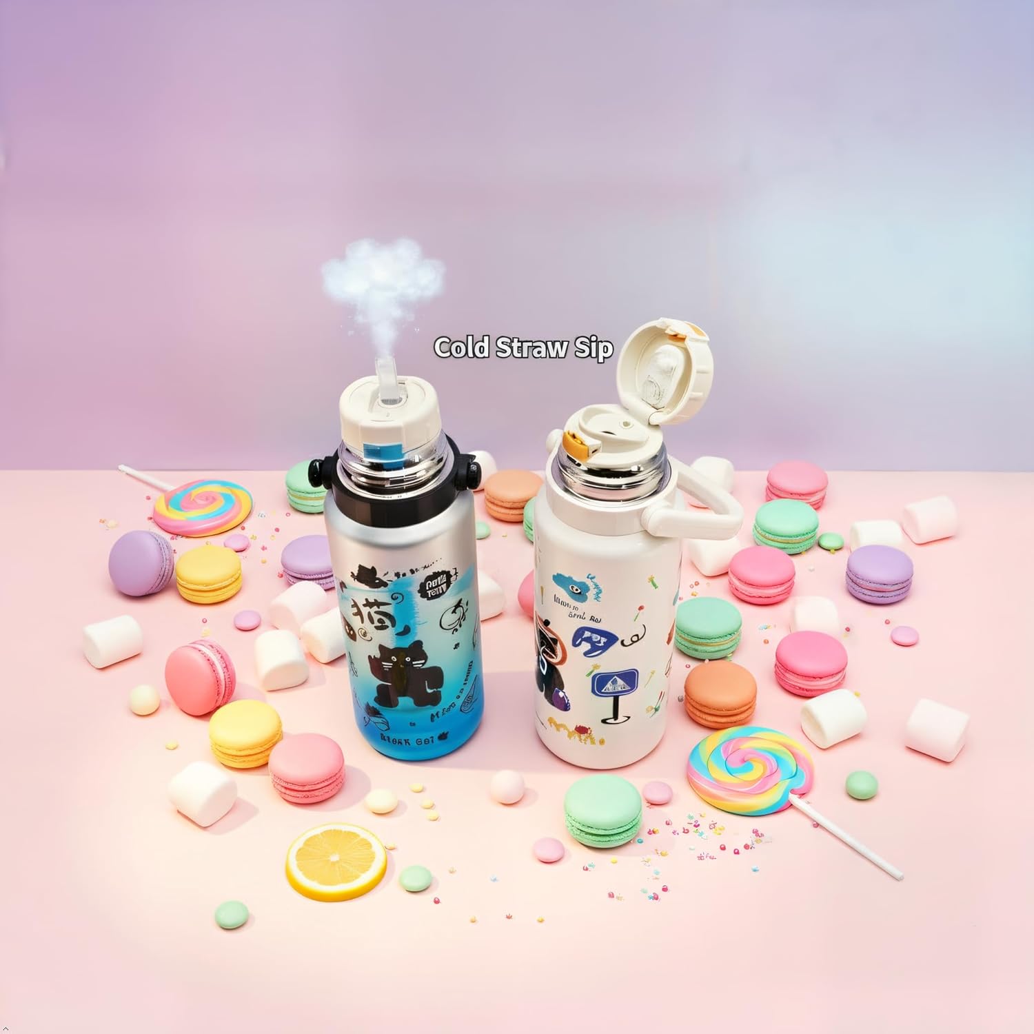 27oz Insulated Water Bottle, Stainless Steel Cup with Straw & Direct-Drink Lid, Leak-Proof Travel Cup with Handle, Infuser for Office School Party Camping (white) - Image 4