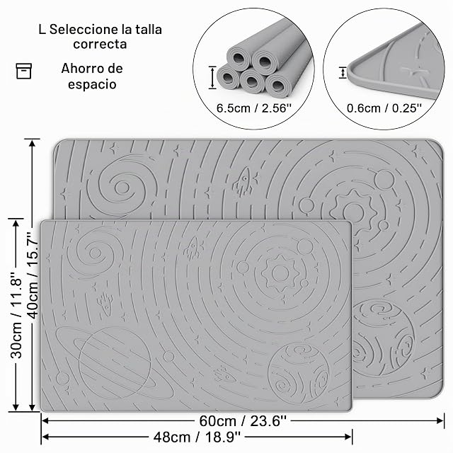 Foto 4 de 8 de OHMO Alfombras para Comederos Perros y Gatos, Impermeable,(Ceniza, 60x40cm)