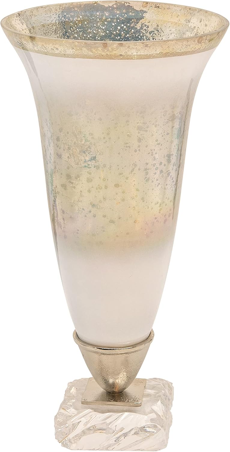 Sagebrook Home Glass Vase with Glam Metallic Finish, Elegant Aluminum and Glass, Modern Decorative Accent for Home, Office, Bedroom, or Living Room - 15" Silver