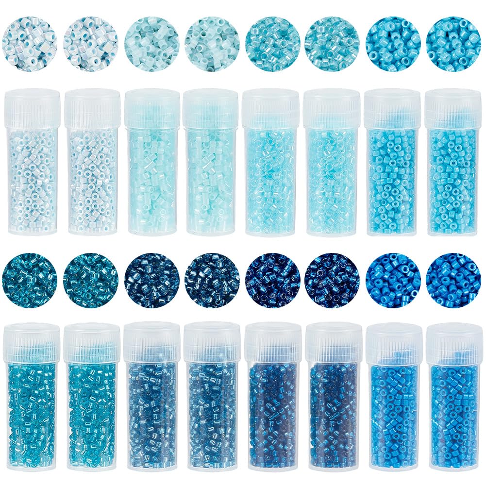 SUNNYCLUE 12/0 80G 8 Colors Cylinder Glass Beads Cylinder Seed Beads 2mm Uniform Size Assorted Silver-lined Frosted Blue with Bottles Pony Loose Spacers for Crafts DIY Weaving Project Jewellery Making