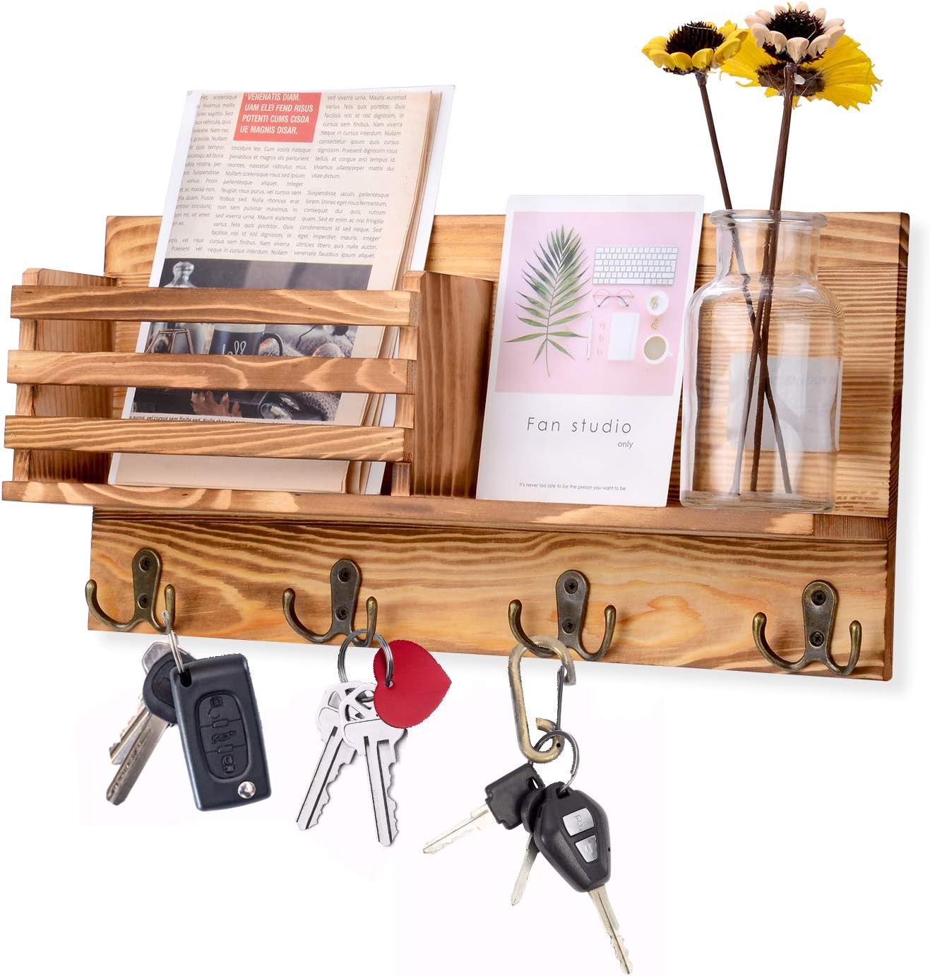 AXABING Key Holder for Wall Decorative with 4 Double Hooks