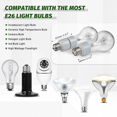 Light Socket Extender,Porcelain Socket Extension Adapter,E26 to E26 Standard Medium Screw Bulb Socket Extender Adapter,Recessed Socket Extension Converters
