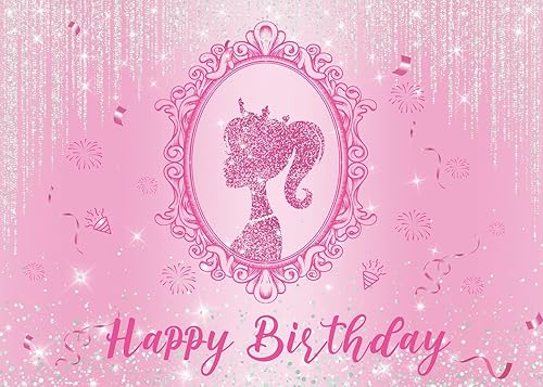 Miniatura 5 de INRUI Fondo de poliéster rosa brillante para cumpleaños, temática de princesa, decoración de fiesta de niñas dulces, fondo de estudio fotográfico (7