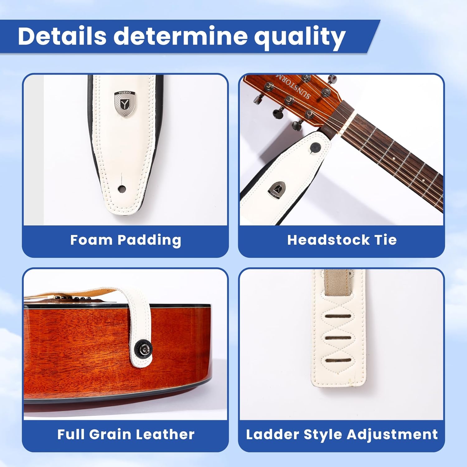 Full Grain Cowhide Leather Guitar Strap Thickened Air Cushion Padded Strap for Acoustic Electric Guitar Bass