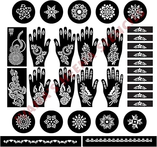 Ivana’s Set of 32 Pcs Combo Pack, Reusable Mehandi for Hands Henna Tattoo Stencil for Women, Girls and Kids Easy to Use in Just 4 Steps Indian Design Collection, C-2014