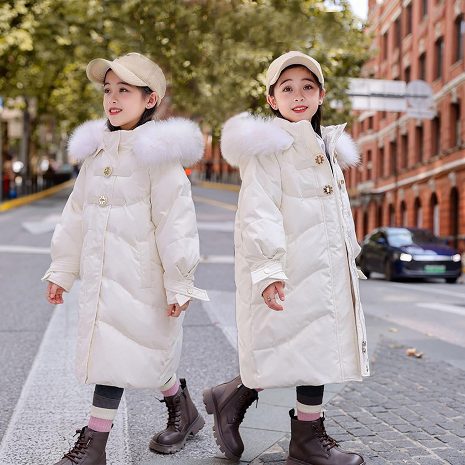 Girls Boys Warm Parka Hooded Puffer Jacket Faux Fur Thicken Waterproof Windproof Coats Outerwear Down Jackets Clothes
