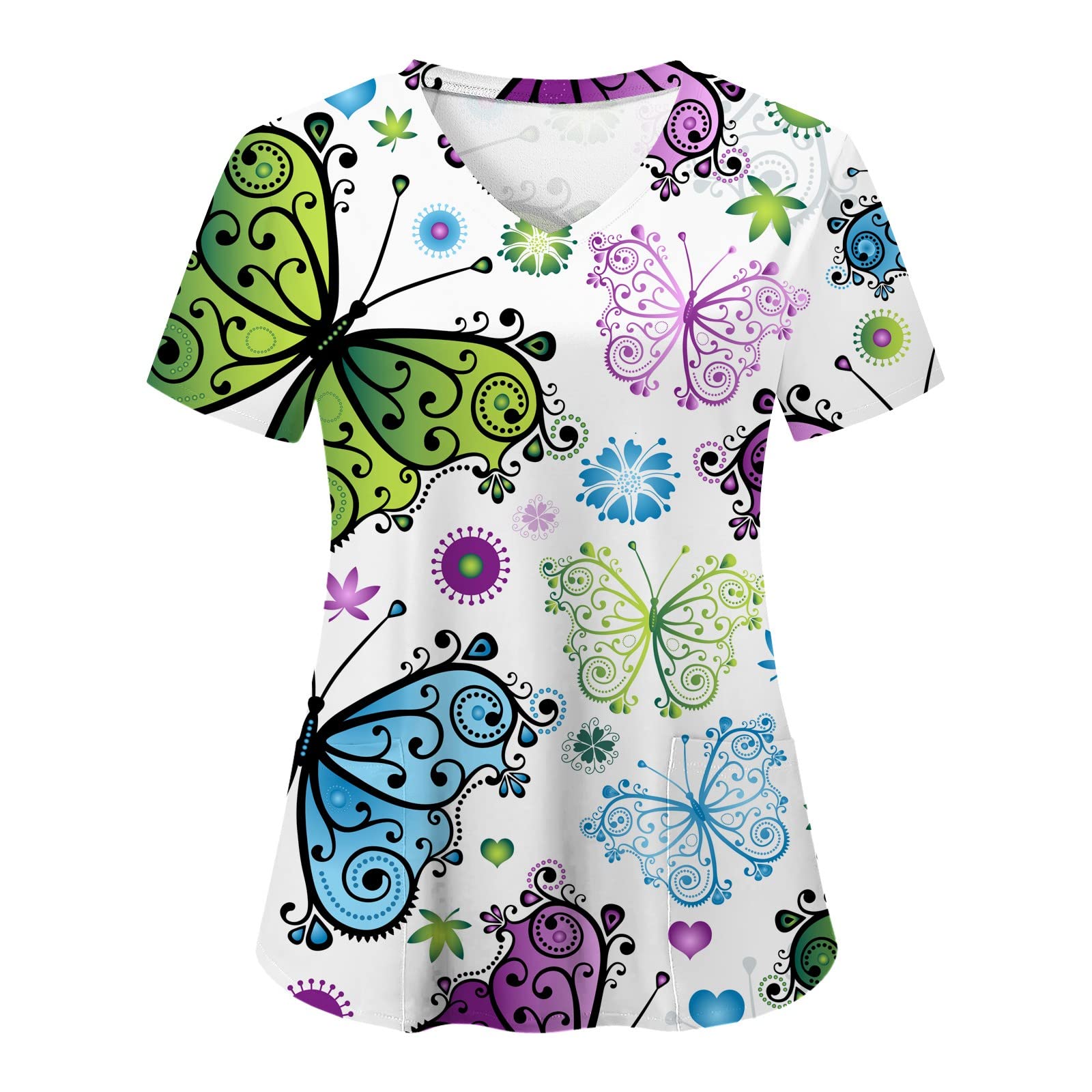 Fulidngzg Uniforme Empleada Hogar, Uniforme Limpieza Elástico Pico Uniformes Sanitarios Cocinero Manga Corta Ropa De Trabajo Unisex Estética Uniforme Enfermera Médico Uniforme Estetica Casaca Sanitaria Cuello