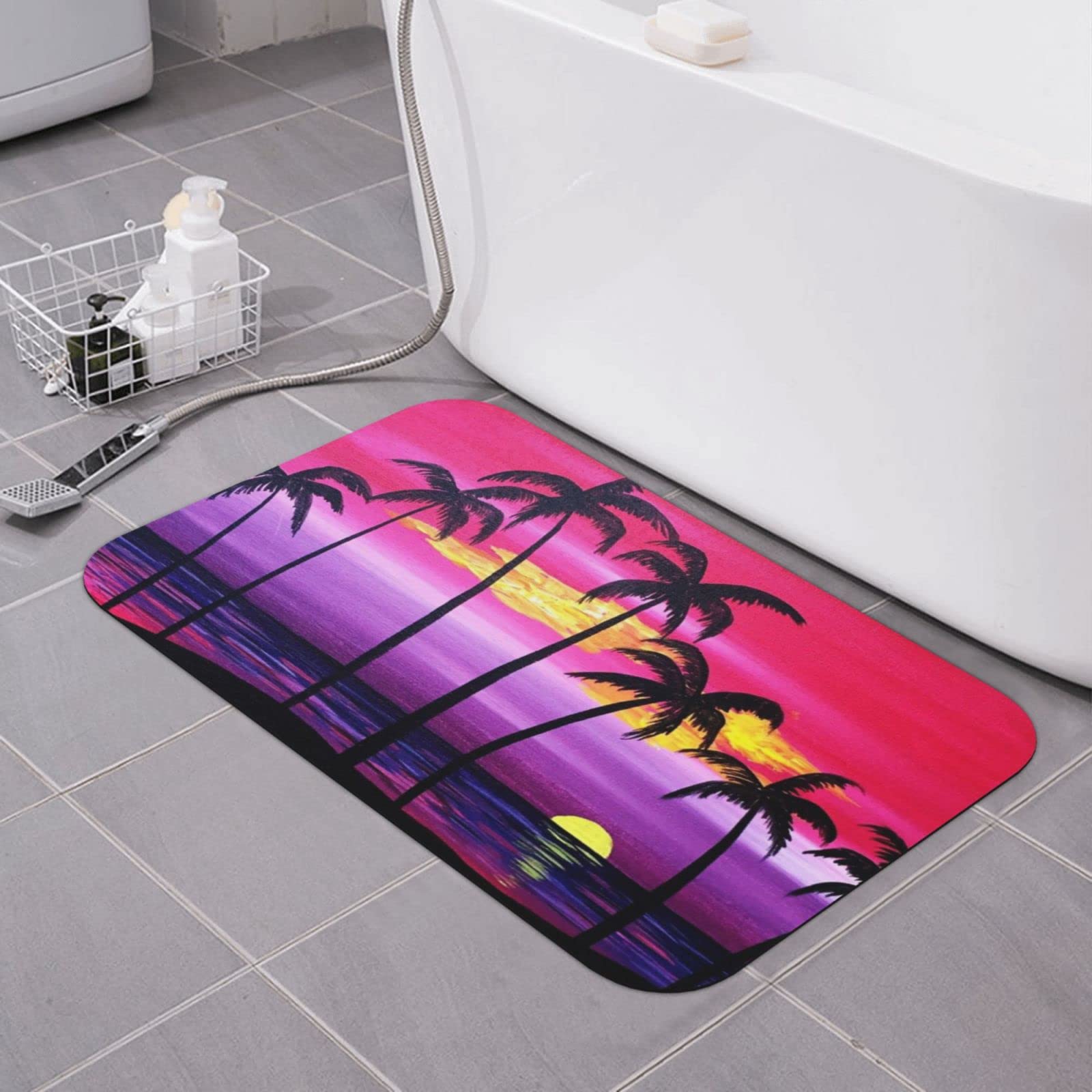 Tapis de bain diatomée palmier tropical pour douche