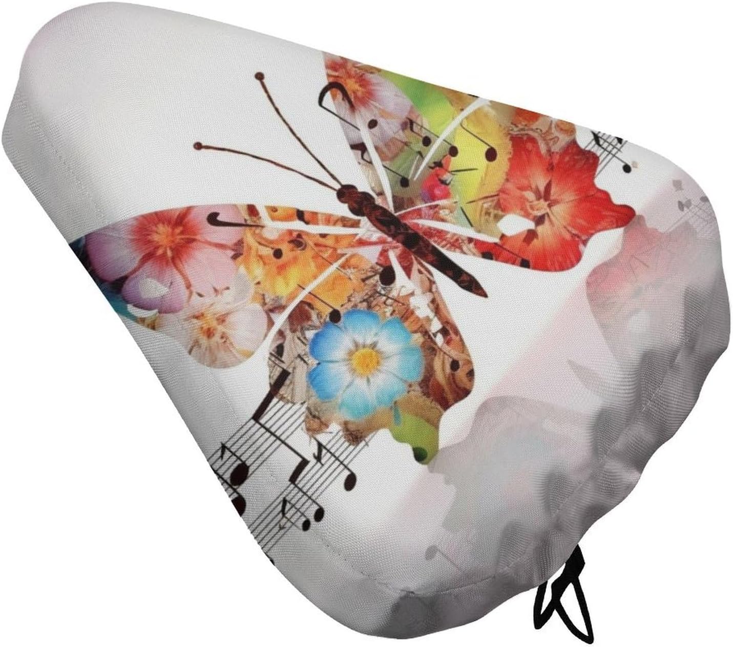 Music Butterfly Waterproof Bike Seat Cushion with Drawstring for Women Men Soft Padded Bicycle Seat Cover for Comfort Wide Road Bike Saddles Universal Fit for Mountain Exercise