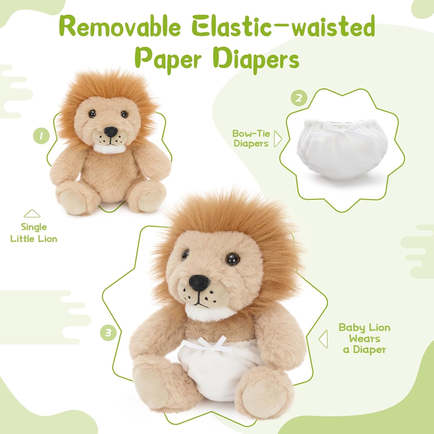 MorisMos 5Pcs Lion Stuffed Animal Set, 13.7" Stuffed Lion Plush Toys with 4 Babies Inside, Wild Animal Plush Toys, Gift for Boys, Girls, Kids Birthday Christmas