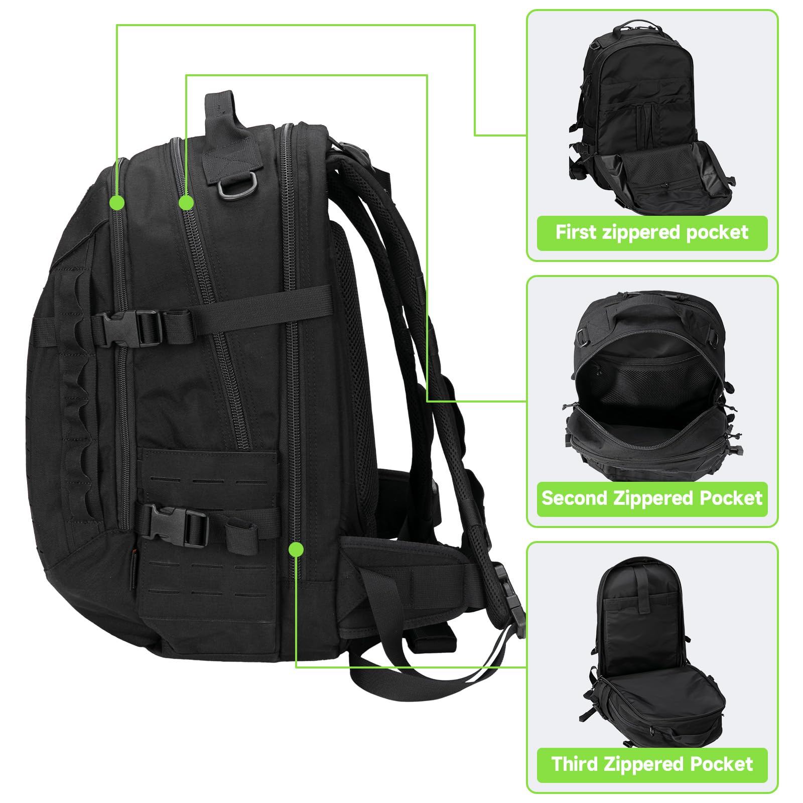 EXCELLENT ELITE SPANKER 40L Mochila de camping y senderismo Mochila táctica MOLLE Gran mochila militar para camping, senderismo y trekking(BLK)