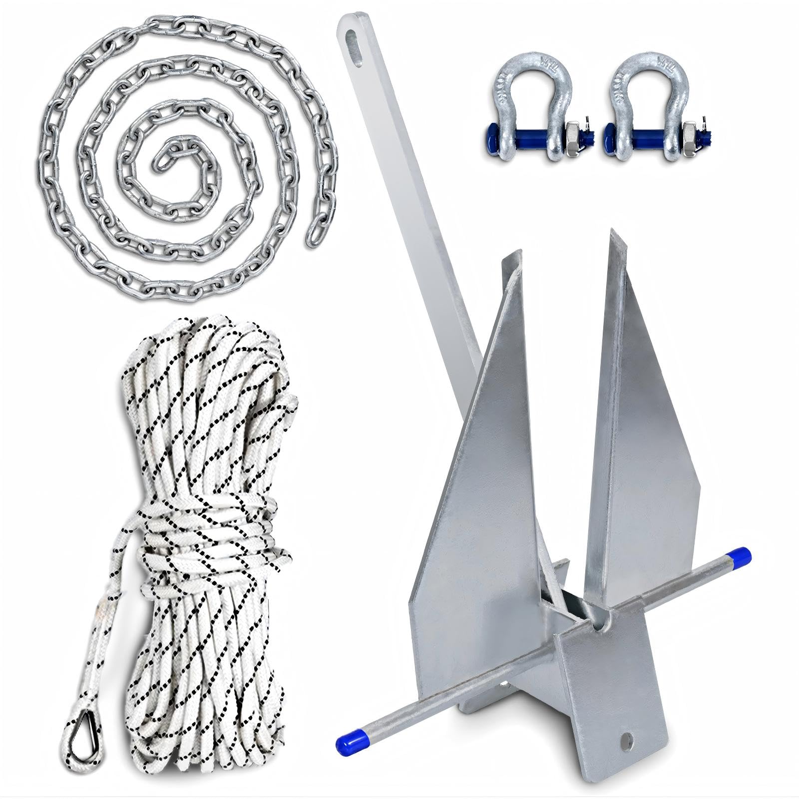 Kit de anclaje de barco resistente, ancla Danforth galvanizada de 5/8/10/13/18/25 libras con cadena de anclaje, grilletes y cuerda de anclaje para barco, kit de anclaje para barcos, pontón