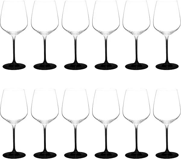 DISCOUNT PROMOS Wine Glasses 17.5 oz. Set of 12, Bulk Pack - Restaurant Glassware, Perfect for Red Wine or White Wine - Black