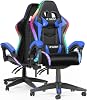 RGB Gaming Chair with Led Lights, Ergonomic Video Game Chair with Adjustable Lumbar Support, Reclining Backrest for Gaming Room & Home Office(With RGB, Blue)