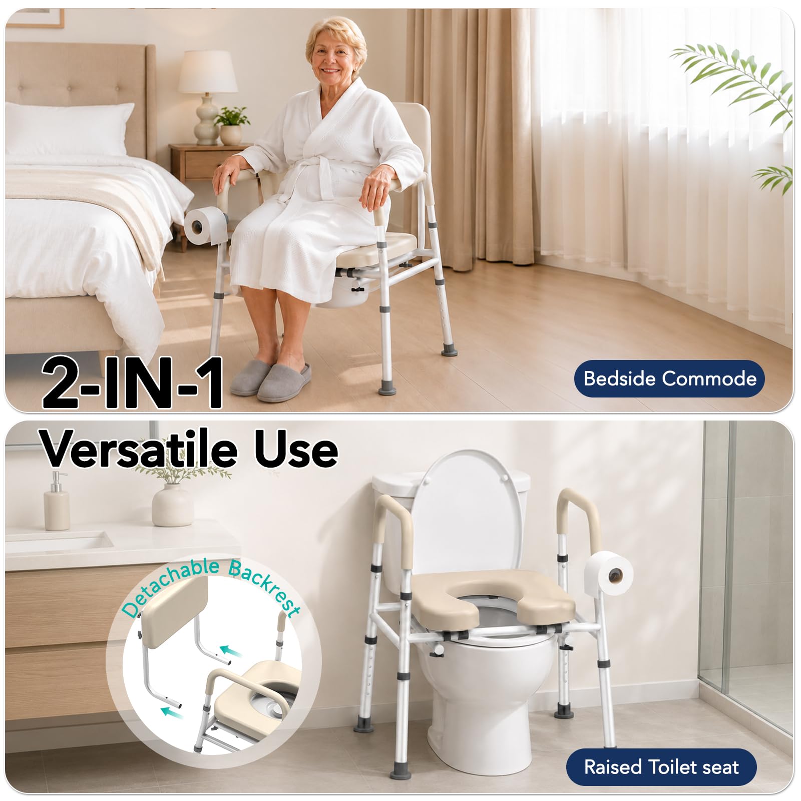 Portable Bedside Commode for Seniors & Adults -3