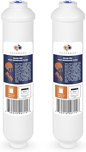 Aquaboon Filtro de agua de carbón activado T33 - Filtro de agua en línea para refrigerador se adapta a línea de agua de 1/4 - Filtro para máquina de