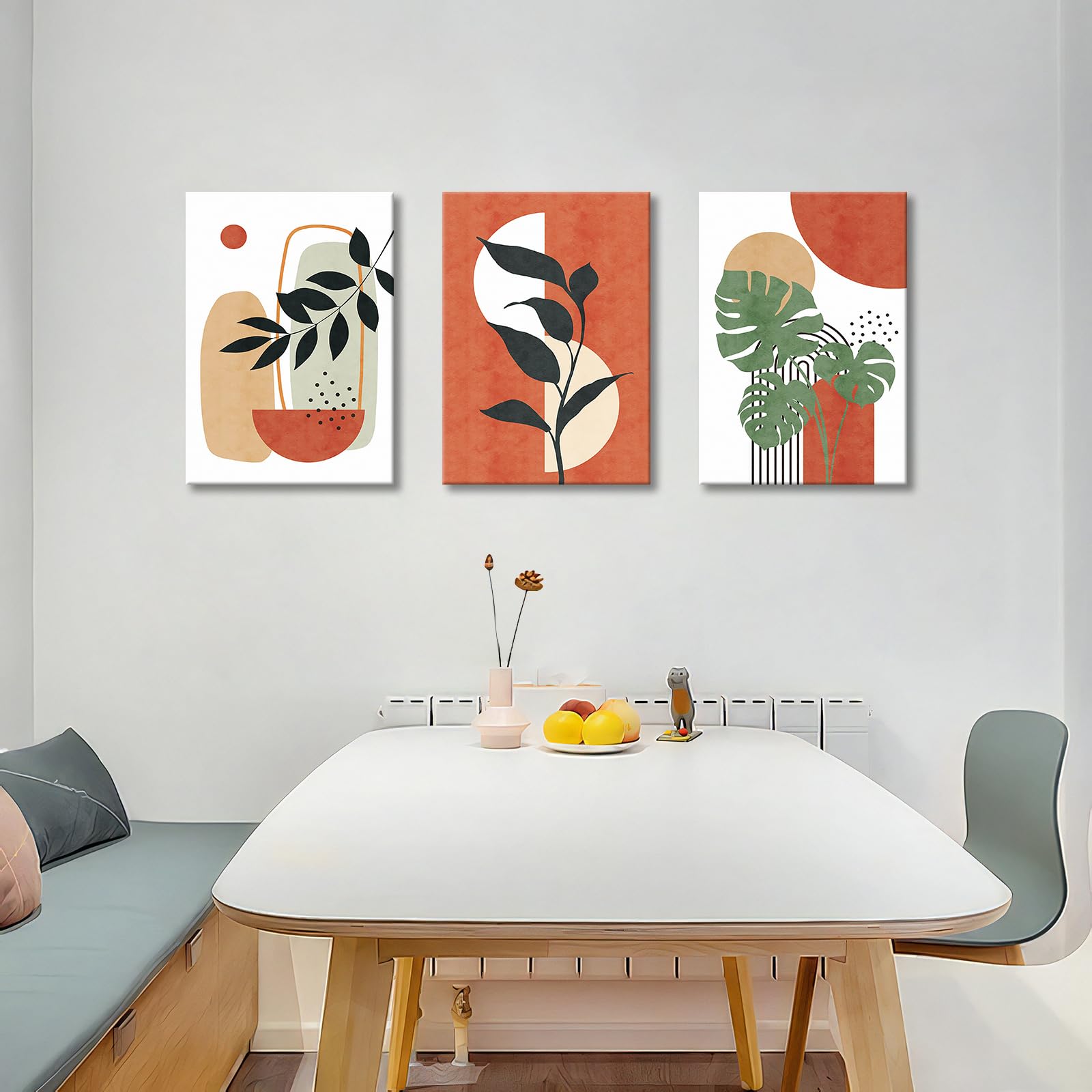 3 Pcs Wooden Framed Canvas Wall Art Set Bohemian Sage Green Canvas Prints Poster Geometric Line Beige Green Pictures for Living Room Bedroom Dinning Room Hallway Stairs Wall Decor 30x40cm x3pcs — view 382