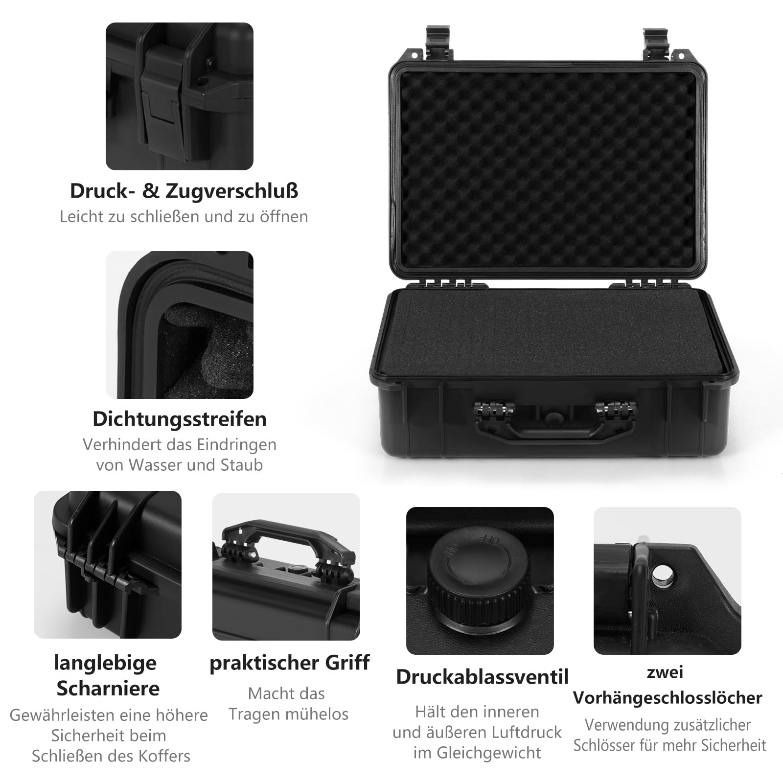 COSTWAY Hartschalen-Kamerakoffer, Unisversal anpassbar, Wasserdichter Hartschalenkoffer, Kamera-Schutzkoffer mit Schaumstoff, für Elektronik, Drohnen, Kameras und Schusswaffen (18")
