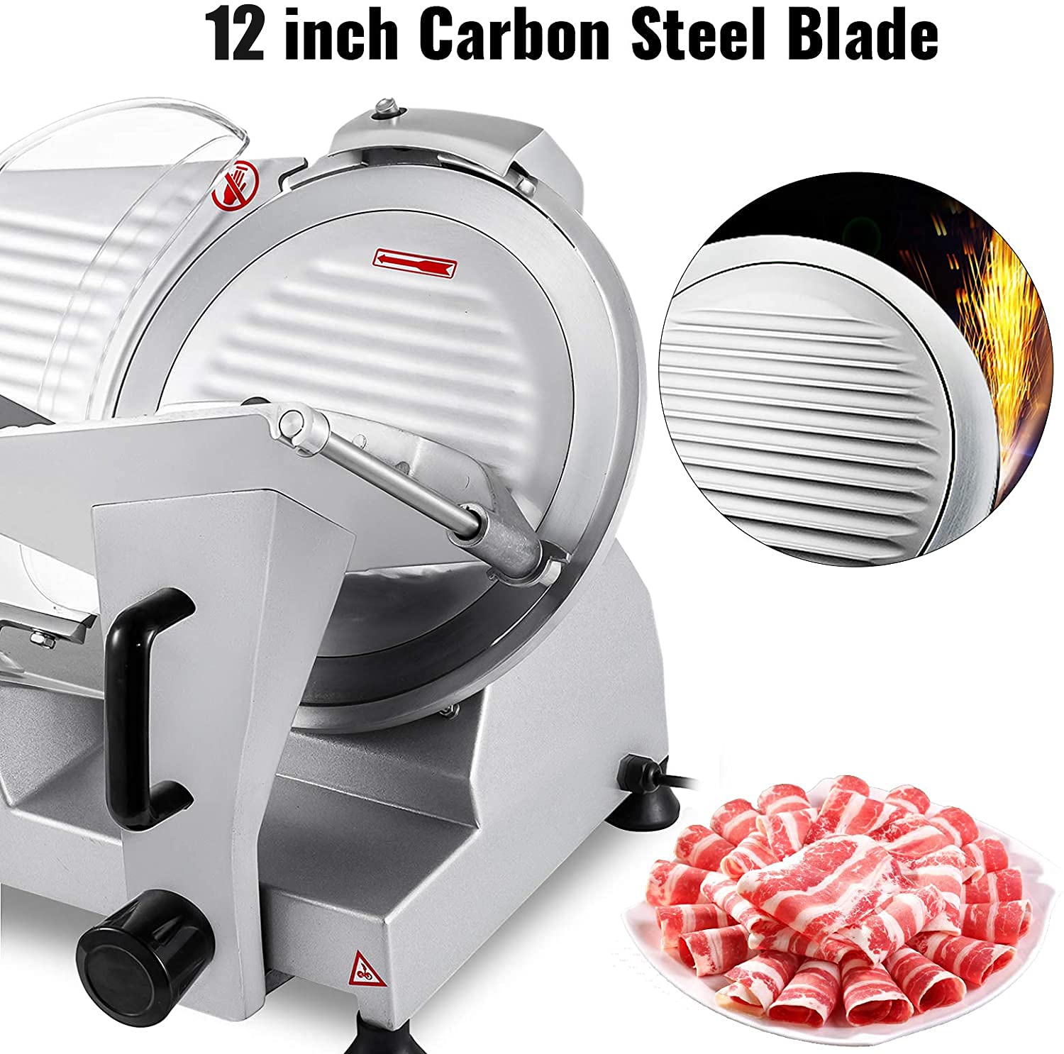 VBENLEM Commercial Meat Slicer 12 inch Electric Food Cutter Semi-Auto ...