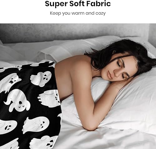 Miniatura 8 de Manta de Halloween divertida con fantasma, lindo y espeluznante de Halloween, manta de franela ligera y acogedora para sofá, cama, decoración del