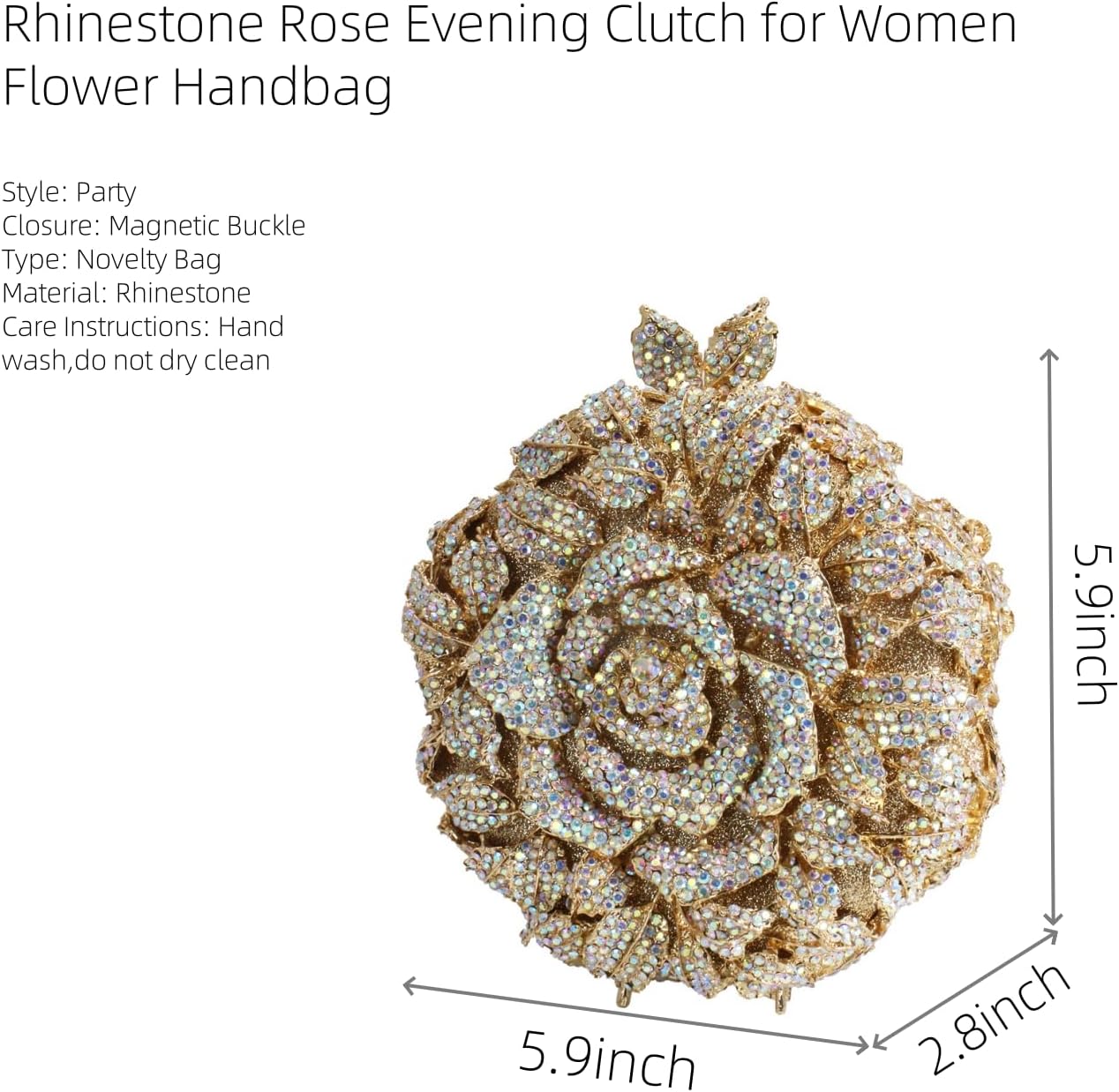 Shining Rhinestone Rose Evening Clutch Elegant Flower Handbag Stylish Chain Purse for Prom Party Cocktail Wedding - Image 4