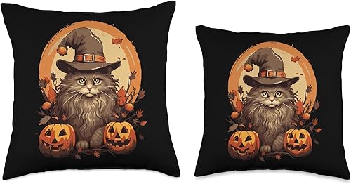 Miniatura 3 de Maine Coon Long Hair Cat Halloween Costume Magic Wizard Throw Pillow
