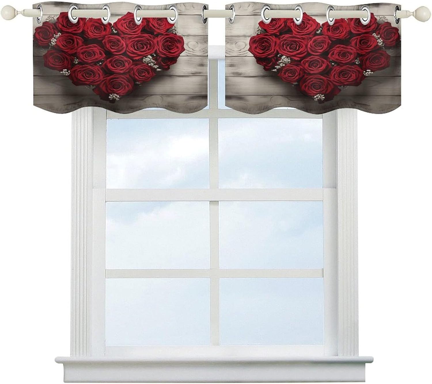 Red Heart-Shaped Roses 2 Pack Valance Curtains Window Treatments. Adjustable Curtain with Rod Pocket.Cafe Curtains is Half Curtains for Privacy Decorative 52x18.1 Inch.